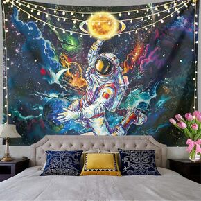 Trippy Astronaut Tapestry Blacklight Space Tapestry Posters For College Dorm,Cool Spaceman On Fantasy Universe Planets Galaxy Sky Tapestry Mens Guys Poster Tapestries For Bedroom Cool Room Decor.