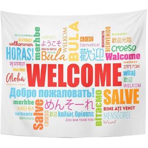 TOMPOP Tapestry World Welcome Word Cloud in Different Languages Conceptual Multilingual Home Decor Wall Hanging for Living Room Bedroom Dorm 60x80 Inches