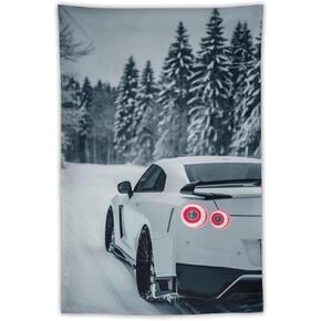 FeoYoed Tapestry Wall Hanging Aesthetic Decoration For Bedroom Living Room Wall Art Tapestries Jdm Car R35 Snow Side Winter 40"x60"