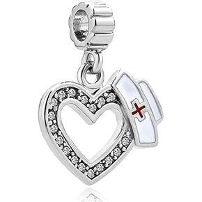 KunBead Love Heart Nurse Hat Cross Dangle Charms Beads Compatible with Pandora Bracelets
