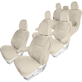 FH Group Custom Fit Car Seat Covers for 2011-2020 Toyota Sienna 7 Passenger, Car Seat Cover Front Set, Automotive Seat Covers in Solid Beige Faux Leather, Waterproof and Washable Seat Covers