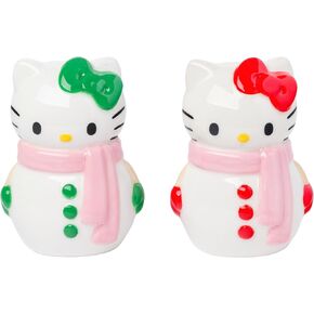Silver Buffalo Sanrio Hello Kitty 3D Sculpted Festive Christmas Tree and Candy Cane Holiday Salt and Pepper Shaker Set