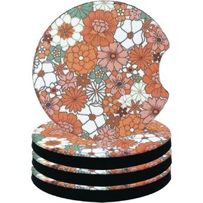 Flower Cup Holder Coasters for Car 4Pack Universal Rubber Coasters Anti Slip Auto Cup Mat Embedded Cute Car Interior Accessories for Women Girls