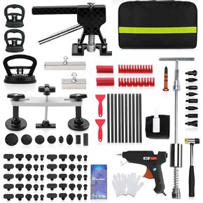 100 PCS Car Paintless Dent Puller Repair Kit with Bridge Puller,Black Lifter,Slide Hammer T-bar Dent Puller,Glue Gun and Suction Cup,for Repairing Minor and Deep Dents in car.