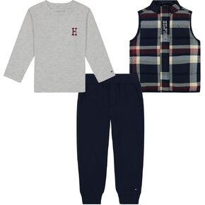 Tommy Hilfiger boys 3pc Puff Vest Knit Jogger Set