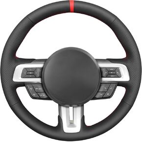 MEWANT Hand Stitch Leather Steering Wheel Cover Wrap for Ford Mustang 2015-2023 Steering Wheel Accessories for Ford Mustang