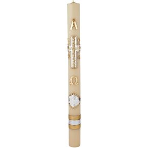 Will & Baumer Hand Crafted Tree of Life Beeswax Paschal Candle with Nails, No 9, Silver & Gold