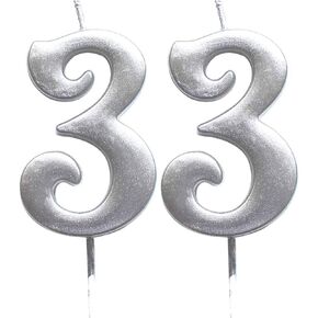 MAGJUCHE Silver 33rd Birthday Numeral Candle, Number 33 Cake Topper Candles Party Decoration for Women or Men