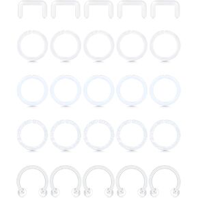 D.Bella 16G Clear Septum Retainer Acrylic Bioflex Septum Piercing Plastic Lip Eyebrow Ear Nose Rings Horseshoe Cartilage Helix Rook Daith Tragus Earring Piercing for Work Surgery