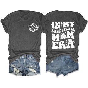 in My Basketball Mom Era Shirts for Women Funny Basketball Mom T-Shirt Letter Print Game Day Tee Tops