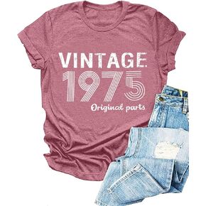 Vintage 1975 T Shirts for Women 50th Birthday Shirts Gifts Born in 1975 Shirt Retro Short Sleeve Tee Tops