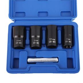 1/2" Drive Impact Bolt Nut Extractor Set, 5pcs Locking Wheel Lug Nut Remover Kit 17mm 19mm 21mm 22mm Twist Socket Tool Set Including a Punch Rod