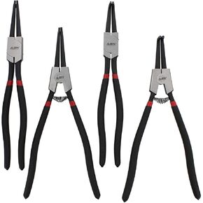ABN Extra Long Snap Ring Pliers Set - 4pc Lock Ring Pliers with 4mm Tips for Internal and External O and Circlip Removal