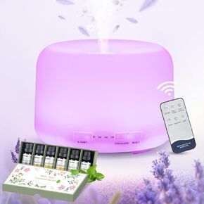 Diffusers for Essential Oils Large Room 500ML+6 Oil Set, Bluetooth Speaker+Remote+8 RGB Lights Essentail Oil Diffuser Large Room, Easy to Use & 23Db Quiet Oil Diffuser Large Room, Diffusers for Home