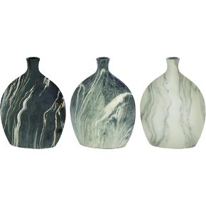 Deco 79 Ceramic Decorative Vase Faux Marble Centerpiece Vases, set of 3 Flower Vases for Home Decoration 9" x 3" x 10", Black