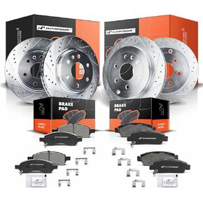 A-Premium Front and Rear Drilled and Slotted Disc Brake Rotors + Ceramic Pads Kit Compatible with Select Buick, Chevy, GMC & Saturn Models - Enclave, Traverse, Acadia, Acadia Limited, Outlook, 12-PC