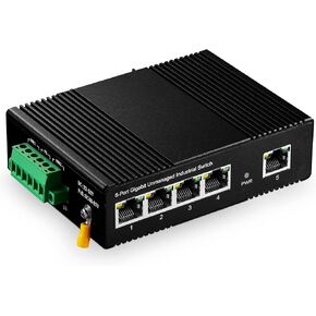 Binardat 5 Port Gigabit PoE Din Rail Industrial Ethernet Switch, 4 PoE IEEE802.3af/at, 1 SFP Port with 20km LC Module, with One 60W PoE Power Supply
