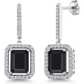 Gem Stone King 925 Sterling Silver Gemstone Birthstone Earrings | Emerald Cut 9X7MM | Drop Dangle Earrings for Women