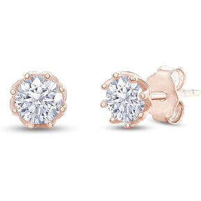 SAVEARTH DIAMONDS 18k Gold Plated Sterling Silver Post Solitaire Stud Earrings for Women | 5MM Moissanite Diamond Flower Stud Earrings | Trendy Jewelry Gifts For Her Push Back Earrings (0.80 Cttw)