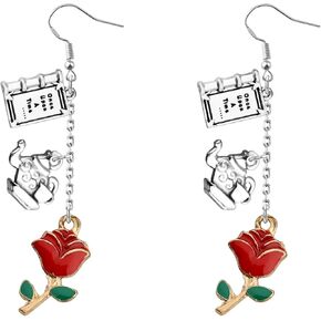 UJIMS Beauty Beast Movie Gifts Rose Book Charm Earrings Fairy Story Rose Flowers Earrings Princess Fans Jewelry