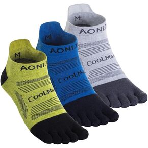 AONIJIE 3 Pack Toe Socks for Men and Women High Performance Athletic Running Hiking Five Finger Socks