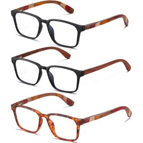 DUCO 3 Pack Reading Glasses for Men Women Handmade Wooden Non Plastic Eyeglasses for Readers 5212R