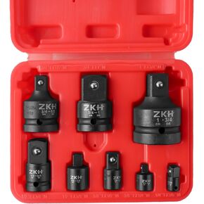 ZKH Impact Socket Adapter and Reducer Set, 17 PCS Drill Socket Sdapter with Foam Tray for Impact Driver Conversions, 1/4" 3/8" 1/2", Cr-Mo