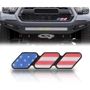 1 PC Car Slotted Grille with Three Color Markings, 4.72" x 0.98" American Flag Thickened Center Grille Personalized Markings, Modification Accessory, for Toyota Tacoma 4runner Tundra (Black)