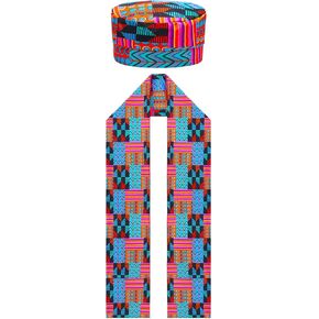 Geyoga 2 Pcs African Kente Pattern Kufi Hat Kente Kufi Hat Men Hat and Kente African Print Shawl for Emancipation Day Black African History Choir Dance Men Women