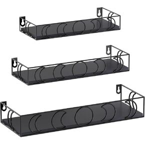 Moon Phase Wall Shelves Set of 3, Gold Floating Shelves with Black Board, Crystal Display Shelf for Witchy Wall Decor