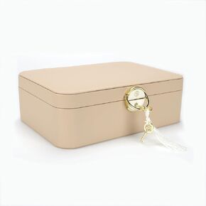 Lockable jewelry box, double-layer jewelry storage box, jewelry storage box, jewelry storage，Store large and small jewelry hair accessories, modern style. (Buff)