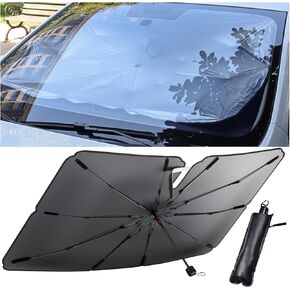 Car Umbrella Sun Shade for Windshield, 57"x30" Foldable Automobile Windshield Cover for Car Front Window, Titanium Silver Coating Heat Insulation Protection & UV Rays Block for Car SUV Truck