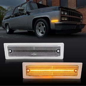 LED Side Marker Lights Compatible with Suburban Blazer Jimmy 1981-1991 C/K C1500 C2500 C3500 C10 C20 C30, 2PCS Fender Bumper Front Bumper Indicator Turn Signal Light, White Lamp, Clear Lens