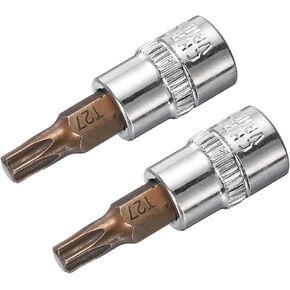 uxcell 2pcs 1/4" Drive x T30 Torx Bit Socket, S2 Steel Bits CR-V Sockets 38mm Length Use with Ratchet Wrench, Slide Bar, Extension Rod