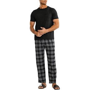 Verdusa Men's 2 Piece Pajama Sets Plaid Pj Set Comfy Sleepwear Lounge Set Tee with Pants