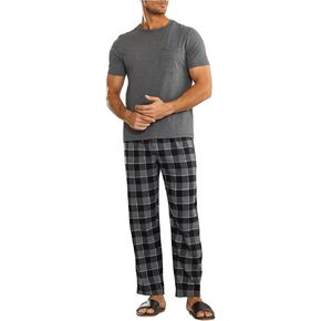 Verdusa Men's 2 Piece Pajama Sets Plaid Pj Set Comfy Sleepwear Lounge Set Tee with Pants