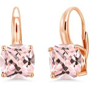 Gem Stone King 18K Rose Gold Plated Silver Peach Nano Morganite Earrings For Women (4.00 Cttw, Gemstone Birthstone, Cushion 8MM)