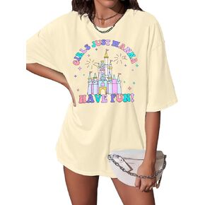 Oversized Magic Kingdom Shirts Women: Magical Castle Graphic Shirt Funny Letter Print Besties Tee Casual Holiday Tops