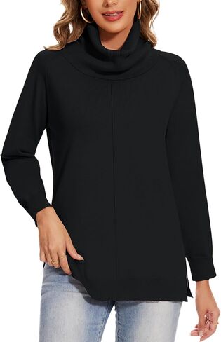 MINTLIMIT Women's Turtleneck Sweater Long Sleeve Split Hem Knit Sweater Casual Fall Fashion Basic Pullover Jumper Tops in Kuwait