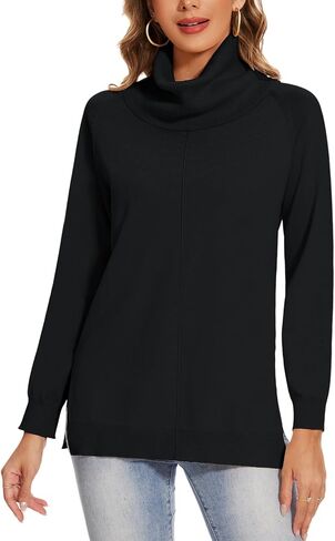 MINTLIMIT Women's Turtleneck Sweater Long Sleeve Split Hem Knit Sweater Casual Fall Fashion Basic Pullover Jumper Tops in Kuwait