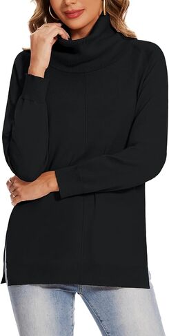 MINTLIMIT Women's Turtleneck Sweater Long Sleeve Split Hem Knit Sweater Casual Fall Fashion Basic Pullover Jumper Tops in Kuwait