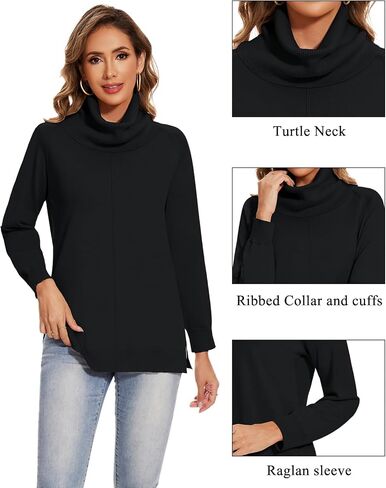MINTLIMIT Women's Turtleneck Sweater Long Sleeve Split Hem Knit Sweater Casual Fall Fashion Basic Pullover Jumper Tops in Kuwait
