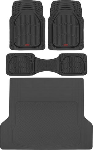 Motor Trend FlexTough™ Deep Dish Contours Rubber Car Floor Mats with Trunk Mat Cargo Liner, Front & Rear Combo Set fits Most Car SUV Van Coupe Sedan, Heavy Duty All Weather Trim to Fit in Saudi Arabia