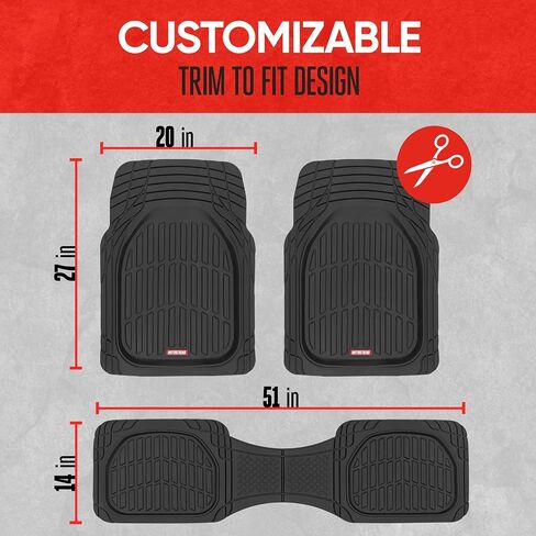 Motor Trend FlexTough™ Deep Dish Contours Rubber Car Floor Mats with Trunk Mat Cargo Liner, Front & Rear Combo Set fits Most Car SUV Van Coupe Sedan, Heavy Duty All Weather Trim to Fit in Saudi Arabia
