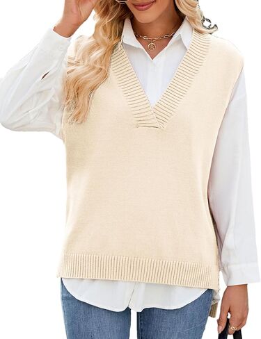 Zontroldy Women's Spring Fall Fashion Sweaters V Neck Sweater Vest High Low Hem Sleeveless Pullover Tank Tops in Saudi Arabia