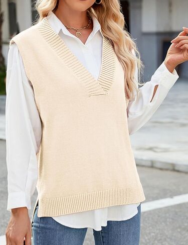 Zontroldy Women's Spring Fall Fashion Sweaters V Neck Sweater Vest High Low Hem Sleeveless Pullover Tank Tops in Saudi Arabia