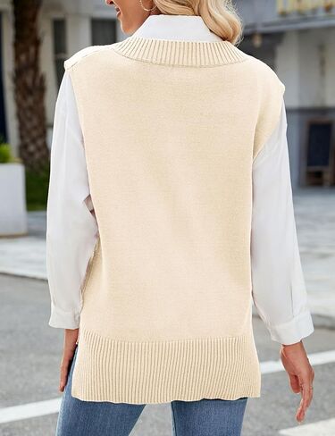 Zontroldy Women's Spring Fall Fashion Sweaters V Neck Sweater Vest High Low Hem Sleeveless Pullover Tank Tops in Saudi Arabia