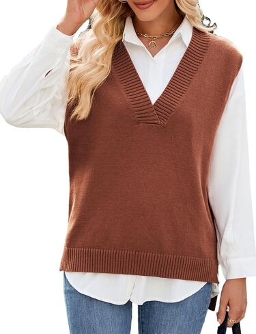Zontroldy Women's Spring Fall Fashion Sweaters V Neck Sweater Vest High Low Hem Sleeveless Pullover Tank Tops in Saudi Arabia