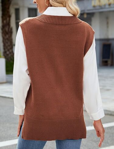 Zontroldy Women's Spring Fall Fashion Sweaters V Neck Sweater Vest High Low Hem Sleeveless Pullover Tank Tops in Saudi Arabia