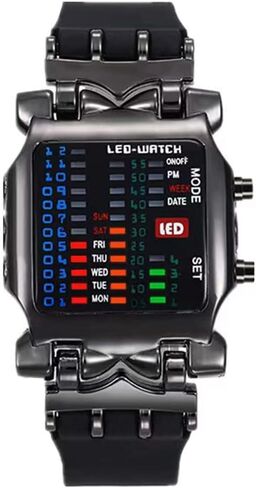 MINILUJIA Men Cool Digital Watch Binary Time LED Display Waterproof with Rubber Band Unique Creative Fashion Sport Wristwatches One PCS in Saudi Arabia